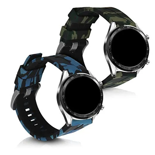 kwmobile 2X Cinturino Silicone Compatibile con Huawei Watch GT (46mm) - Fascetta Gommata per Smart-Watch Fitness-Tracker - Camouflage Nero/Verde Chiaro/Verde Scuro