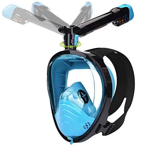 LEMEGO Maschera Snorkeling Maschera Subacquea con Visuale Panoramica 180° Design Pieno Facciale 360° ruotabile Snorkel e Compatibile con Videocamere Sportive Maschera per Immersioni per Adulti