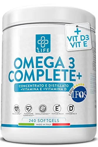 Omega 3 IFOS Certificato 5 Stelle con Vitamina D3 2000 UI PiuLife® • 240 Capsule 2000mg EPA, 1000mg DHA Dose, Olio di Pesce Omega 3 • Integratore Omega 3 Fish Oil Controllo dei Trigliceridi