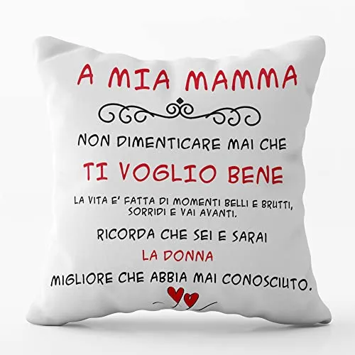 AL PRODUCTION Cuscino A MIA MAMMA, Cuscino 40x40cm - Idea Regalo per Natale, Regalo Compleanno - con Imbottitura