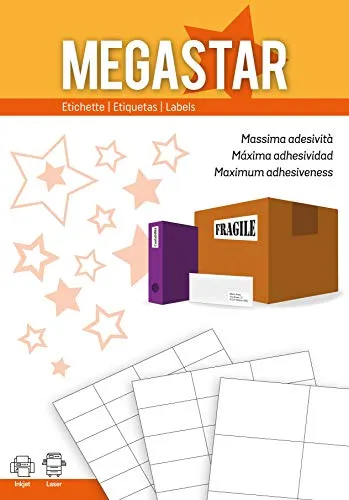 Megastar, Etichette bianche multiuso 37x14mm, Laser e Inkjet, 100 ff, (LP4MS-3714)