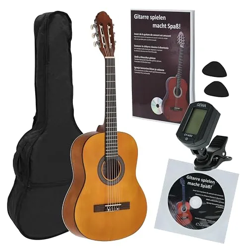 Navarrez NV13PK Starter Set chitarra classica marrone 3/4, con Gig Bag/borsa, Libro con CD, Tuner, 2 plettri