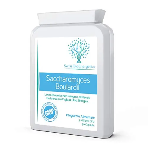 Saccharomyces Boulardii 5 Miliardi CFU 90 Capsule - Non Necessita di Conservazione in Frigorifero - Lievito Probiotico Non Patogeno con Foglia di Olivo Sinergica, Biotina e Vitamina D3