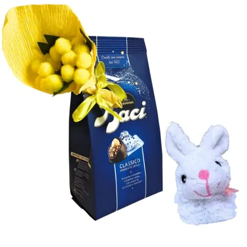 Baci Perugina Classico - 125 G + Giglio Rosso + Peluche Coniglietto Bianco