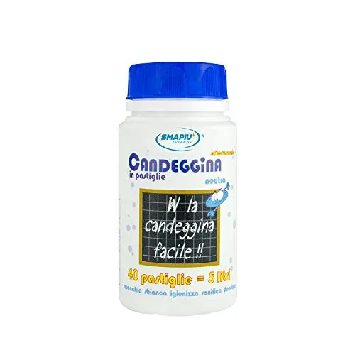 SMAPIU' Candeggina in Pastiglie - effervescente, Forte Potere igienizzante - 1 flacone 40 pastiglie da 3 g