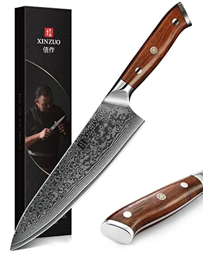 XINZUO Coltello da Cucina Damasco Coltelli da Chef 21cm Professionale Giapponese Acciaio da 67 Strati con Manico in Palissandro - Yu Serie