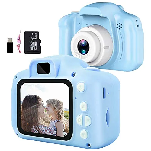 Fotocamera per Bambini,Mini Ricaricabile Videocamera Fotocamera Digitale Portatile con 32GB Scheda 1080P HD Videocamera Macchina Fotografica Bambini per ragazzi e ragazze di 3-9 anni (Blu)