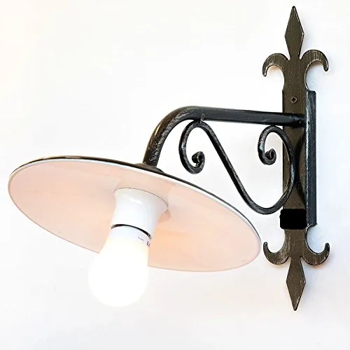 Lampada da parete in ferro battuto con piatto smaltato modello Applique 27 cm piatto