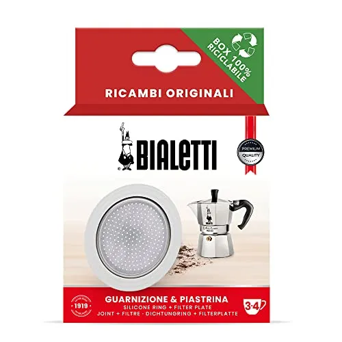 Bialetti Ricambi, Include 1 Guarnizione e 1 Piastrina, Compatibili con Moka express 3/4 tazze, Moka Induction, Orzo Express e Brikka