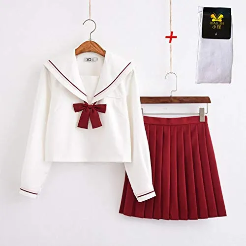 KADIS Abito da Marinaio Set di Uniformi Scolastiche Gonna a Pieghe Rossa JK Uniformi Scolastiche per Ragazze Camicia Bianca e Gonna Rossa Abiti Studente Cosplay, Uniforme 2, M