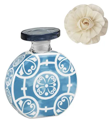 Maroc & Roll - Bottiglia Mini DIFFUSORE Profumo Ambiente in Porcellana 100ml con Fiore in Corteccia di GELSO - FBOT1.FIO03