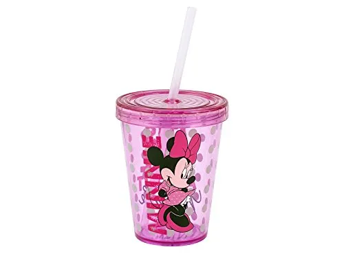 Lulabi Disney Minnie Bicchiere con cannuccia, Plastica, Rosa, 450 ml