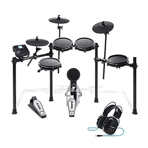 Alesis Nitro Mesh Kit + DRP100 - Batteria Elettronica con Pelli Mesh, 8 Pad, 385 suoni, 60 Tracce, Accessori + Cuffie per Batteristi