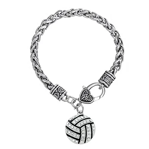 TEAMER Bracciale sportivo smaltato Collana, cristallo, con pallavolo, chiusura a moschettone, gioielli da tifoso (bracciale pallavolo)