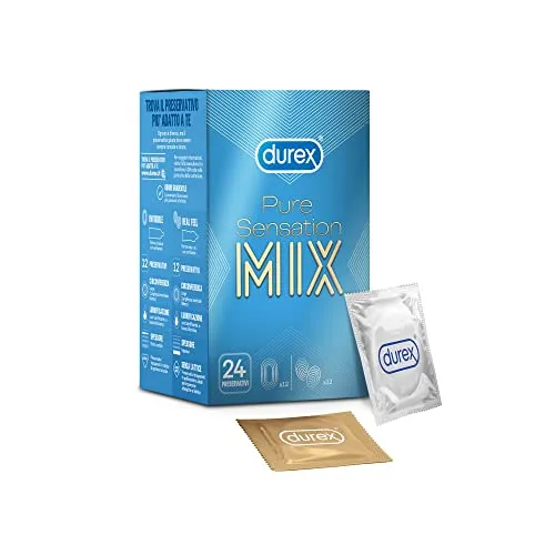 Durex Pure Sensation Mix, Preservativi Sottili e Senza Lattice, 24 Profilattici, Esclusiva Online