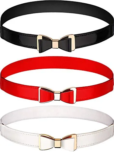 Tatuo 3 Pezzi Donne Skinny Cintura Sottile Elastico Cintura Fiocco per il Vestito, 3 Colori (Set 1)