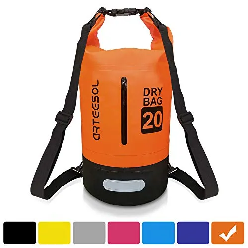 VIPFAN Borsa Impermeabile, Waterproof 5L/10L/20/30L Dry Bag per Piscine, Nave, Trekking, Kayak, Canoa, Pesca, Rafting, Nuoto, Campeggio, Tracolla Regolabile （Arancione, 5L）