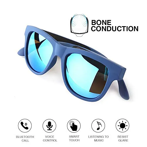 B&H-ERX Occhiali da Sole Senza Fili Bluetooth, Musica da Orecchio Aperta e chiamate in Vivavoce, per Uomo e Donna, Lenti di Sicurezza con Protezione UV400 polarizzata (2019),Blu