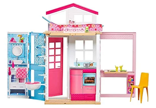 Barbie- Casa a 2 Piani con Bambola Barbie e Accessori, Giocattolo per Bambini 3+Anni, DVV48, Esclusivo Amazon