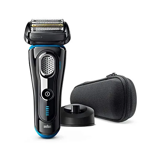 Braun Series 9 9242s Rasoio Elettrico Uomo a Lamina, Wet&Dry, Ricaricabile e senza Fili con Rifinitore di Precisione Integrato, Base di Ricarica e Custodia da Viaggio, Nero/Blu Metallizzato