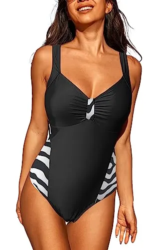 JFAN Costumi Interi da Donna Senza Schienale Nodo a V Costume Intero da Nuoto Bikini Donna Fiori in Vita Costume da Bagno Zebra Nera,XXL