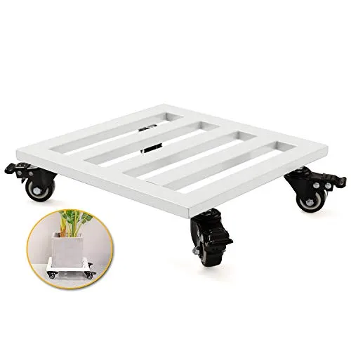 Carrello Portavasi, 30cm Sottovaso per Piante Mobili Robusti Forma di Piazza in Ferro, Plant Caddy Supporto di Vasi da Fiori con Ruote Universali per Pesanti Piante Alberi (40cm, Bianco)