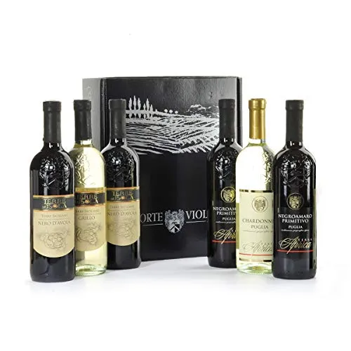 scatola regalo" corte viola" con 3 bottiglie di vino sicilia