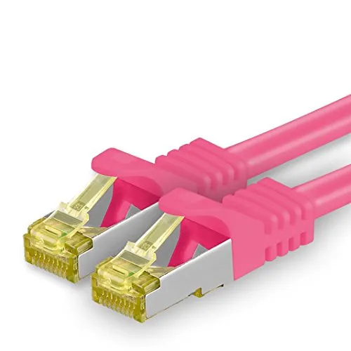 1aTTack.de Cavo di Rete Ethernet LAN Cat.7 SFTP Spina RJ45 Cat6a Doppia schermatura 10000 Mbit/s Compatibile con Cat5 Cat6 Cat6a Cat8 per Switch Router Modem Patchpanel Magenta / 1 pz 5m