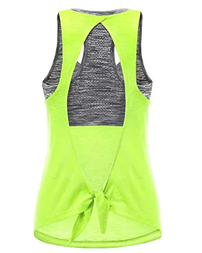 FAFAIR Tank Top Donna Canotta Sportiva Running delle Donne Vest Yoga con Imbottito Reggiseno Fluorescent Green&Gray Bra L