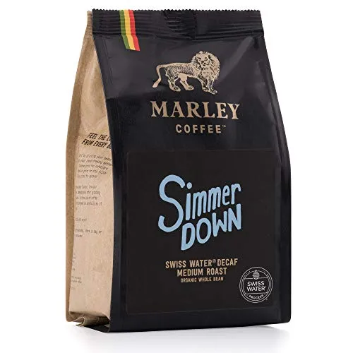 Simmer Down Decaf di Marley Coffee, Caffè Decaffeinato, Chicchi di Caffè, Biologico Bio, Swiss Water Decaf, dalla Famiglia di Bob Marley, 227g Caffè in Grani