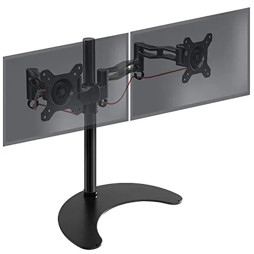 Duronic DM35D2 BK Braccio per 2 monitor da 13 a 27 pollici con piedistallo | Inclinazione e altezza regolabile | VESA 75 100 | Supporto monitor ergonomico doppio articolato per monitor PC con base