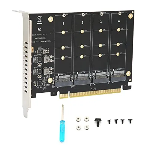 Adattatore Quad M.2 NVME SSD a PCI-E 4.0 X16, Scheda Soft Raid Ad Alta Velocità 4x32 Gbps con Supporto Indicatore LED Individuale 2230 2242 2260 2280(ph44)