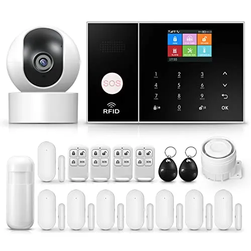 Sistema di sicurezza domestica, sistema di allarme wireless per telecamera di sorveglianza 1080p con sirena di allarme 120dB compatibile con Alexa Google