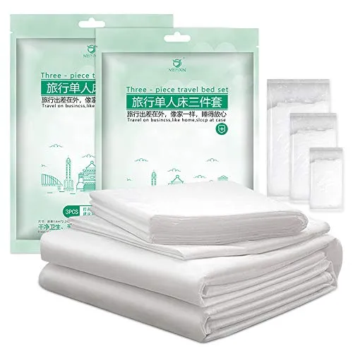 Set di 2 biancheria da letto usa e getta, in tessuto non tessuto, portatile, usa e getta, con copripiumino, federa per cuscino da viaggio, Spa Medical, (circa 1,8 x 2,1 m)