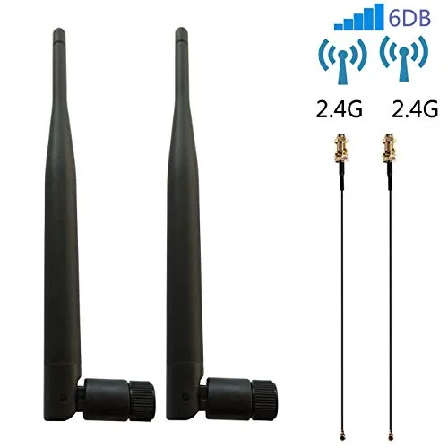 HUACAM HCM16 2 x 2,4 GHz 6dBi Indoor Antenna omnidirezionale 802.11n / b/g RP-SMA Connettore Femmina + 2 x 12cm U.FL Mini PCI a RP-SMA Treccia dell'antenna WiFi Via Cavo