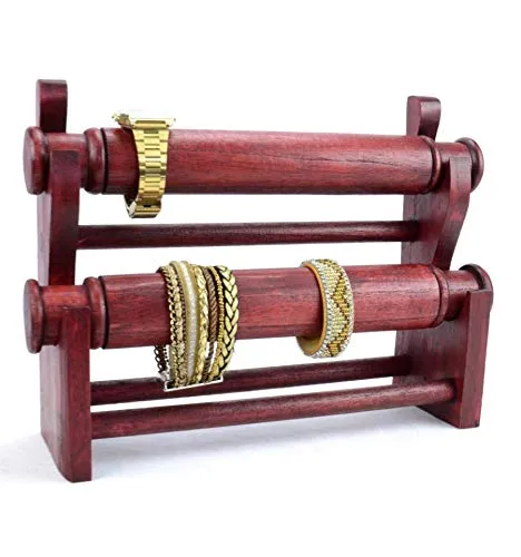Porta bracciali e orologi da polso, 2 bastoni in legno massiccio colorato, colore: rosso