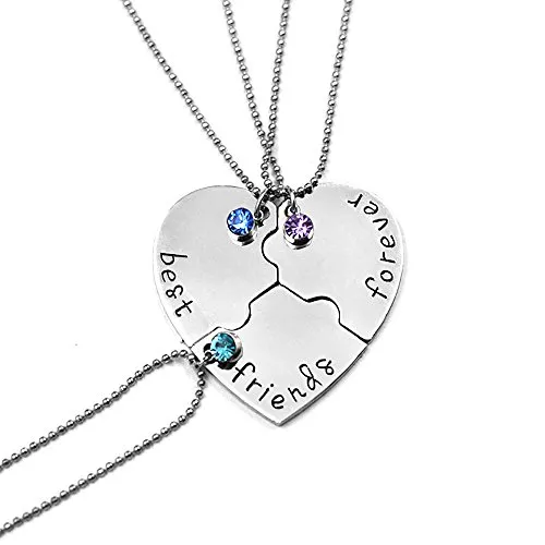 Elegant Rose, collana con ciondolo a cuore in argento a 3 pezzi, con splendidi zirconi e scritta in inglese “Best Friends Forever”