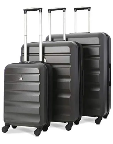 Aerolite Set di 3 Trolley in ABS, Valigie rigide e leggere con 4 ruote, 55cm Bagaglio a mano + medio 69cm + grande 79cm, Grigio Carbone