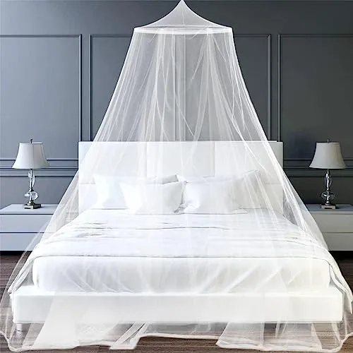 JOTELEMO Zanzariera letto, gancio adesivo per viaggio e decorazione, letto matrimoniale, tenda a rete rotonda, tenda singola, baldacchino per campeggio, casa, giardino (bianco)