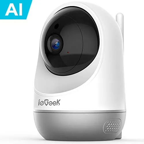 ieGeek 1080P Telecamera Wi-Fi Interno, Baby Monitor, AI Videocamera Sorveglianza Interno WiFi con Visione Notturna, Audio Bidirezionale, Notifica di Rilevamento del Movimento, Supporto Alexa (Bianco)