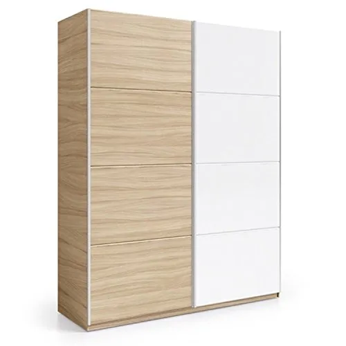 Habitdesign ARC184W – Armadio 2 ante scorrevoli, Armadio guardaroba per cameretta, finitura in color legno naturale e bianco lucido Moderno 180x200x63 cm Natura