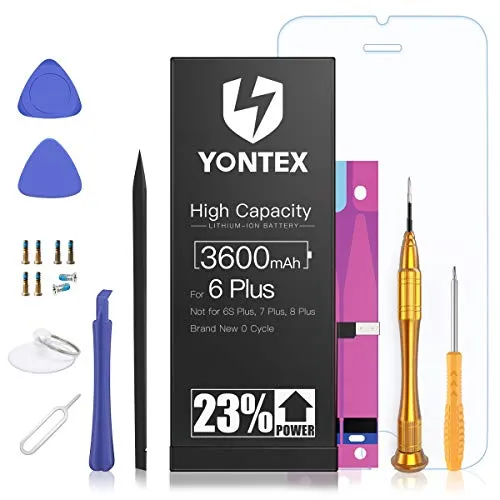 YONTEX Batteria per iPhone 6 Plus 3600mAh Alta capacità, Capacità 23％ Maggiore,Nuova Batteria di Ricambio per iPhone 6 plus con Kit Sostituzione e Adesivi
