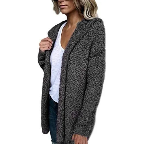 OverDose Donna Cardigan Donne Incappucciati Cappotto Elegante Giacca Lungo Felpe con Cappuccio A Maniche Lunghe Parka Outwear Hoodie