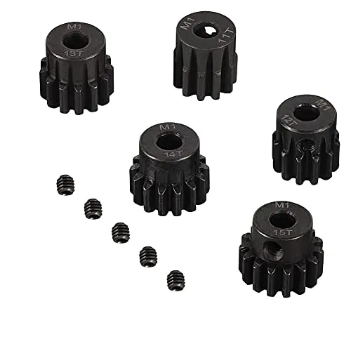 YUNIQUE ITALIA 5 Pezzi Pignoni 11T 12T 13T 14T 15T M1 5mm Shaft Gear Module Pinion per Motore Brushless 1:8 1/8 RC Monster/Buggy/Camion, Colore Nero