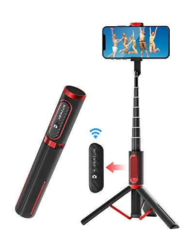 BlitzWolf Bastone Selfie, Selfie Stick Monopiede in Alluminio Leggero, Asta Selfie Treppiedi Estendibile Tutto in Uno con Telecomando Bluetooth per iPhone 11/11 PRO /11 PRO Max, Samsung S10, Huawei