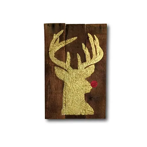 Unknow Wall Art Rudolph Sign, Cartello con Renna Glitterato – Renna Rustica – Decorazione Natalizia – Cartello di Legno con sagoma di Renna – Regalo Personalizzato