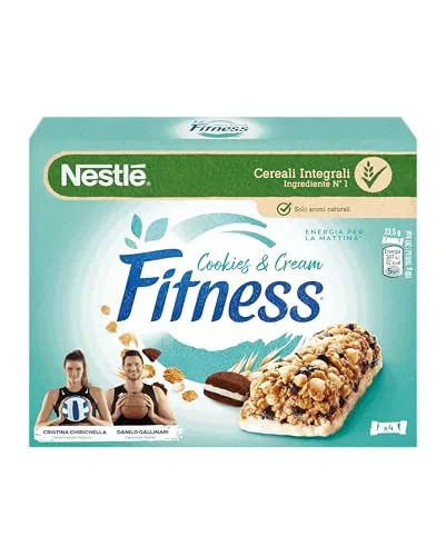 FITNESS Cookies & Cream Barrette di Cereali Integrali con Biscotti e Cioccolato Bianco, 4 pezzi da 23.5 g (94 g)