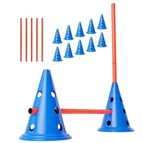 ANISKILLS® - Set di agilità premium – 10 coni blu 30,5 cm di altezza, 5 aste arancioni lunghe 80 cm – Allenamento flessibile di coordinazione – Set per cani e ostacoli – Agility Set – azienda tedesca