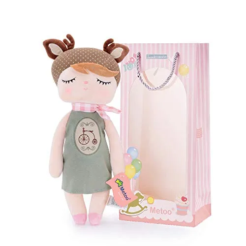 Metoo Baby Peluche Doll Peluche Bambole Regalo per Bambine Sicuro e Morbido da Giocare - Serie Angela con Borsa Regalo - Bicicletta