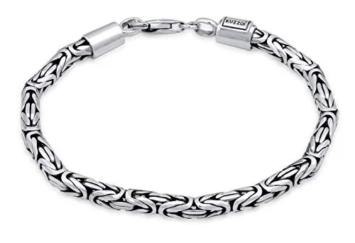 Kuzzoi Buddha 0206141819 - Bracciale da uomo in vero argento Sterling 925 massiccio, con moschettone, 4 mm di larghezza, 20 g di peso, 0206141819, Argento sterling,